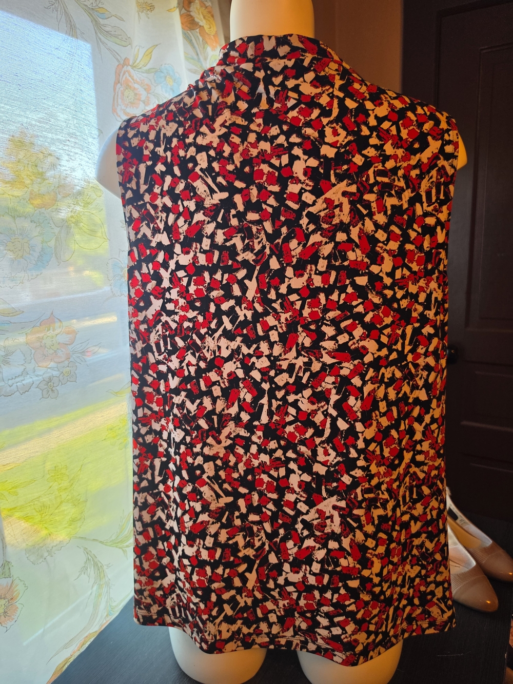 Sleeveless Cowl Neck Top in Black, Red & Cream - Picture 2 of 3